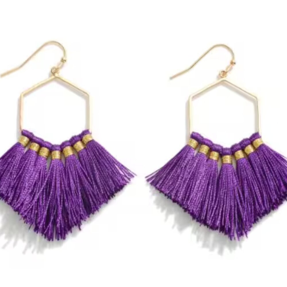 Feather Yarn Tassel Purple Earrings - Game Day - LSU